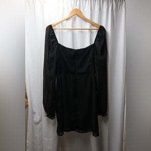 LEITH Black Sparkle Texture Sheer Sleeve Dress- M